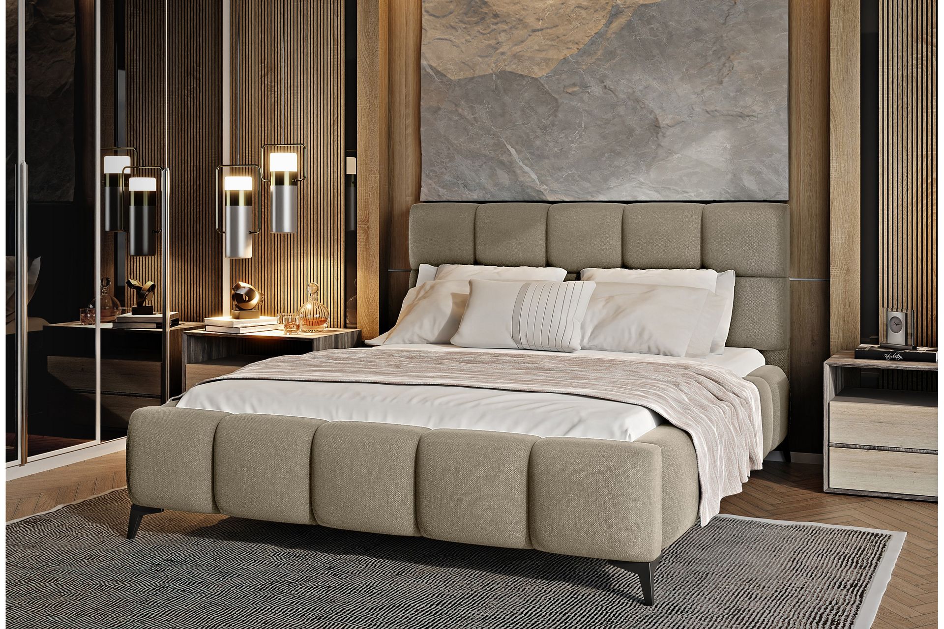 Kamble Sengeramme med Oppbevaring 180x200 cm - Beige - Møbler - Senger - Sengeramme & sengestamme