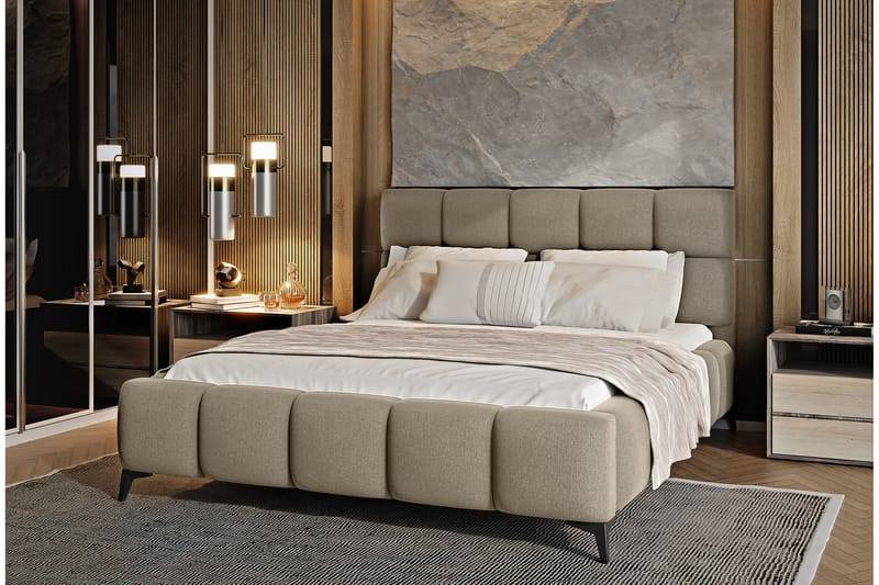 Kamble Sengeramme med Oppbevaring 180x200 cm - Beige - Møbler - Senger - Sengeramme & sengestamme