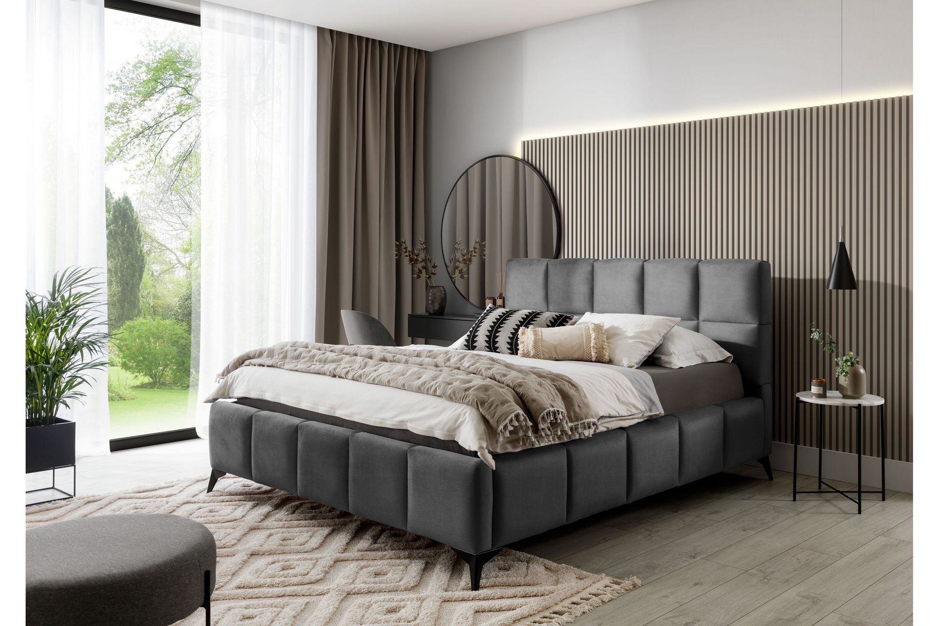 Kamble Sengeramme med Oppbevaring 180x200 cm - Grå - Møbler - Senger - Sengeramme & sengestamme