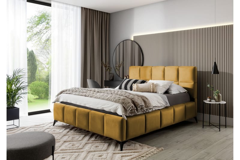 Kamble Sengeramme med Oppbevaring 180x200 cm - Gul - Møbler - Senger - Sengeramme & sengestamme