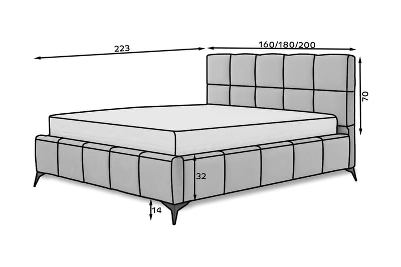 Kamble Sengeramme med Oppbevaring 180x200 cm - Lysegrå - Sengeramme & sengestamme