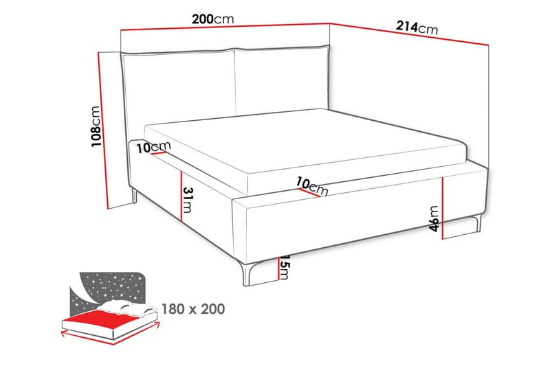 Knocklong Sengeramme 180x200 cm - Lyserosa - Sengeramme & sengestamme