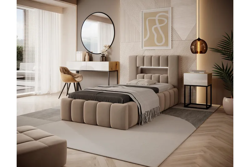 Lamica 3-seters Sengeramme med Oppbevaring 90x200 cm, Beige