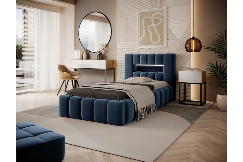 Lamica 3-seters Sengeramme med Oppbevaring 90x200 cm - Blå - Møbler - Senger - Sengeramme & sengestamme