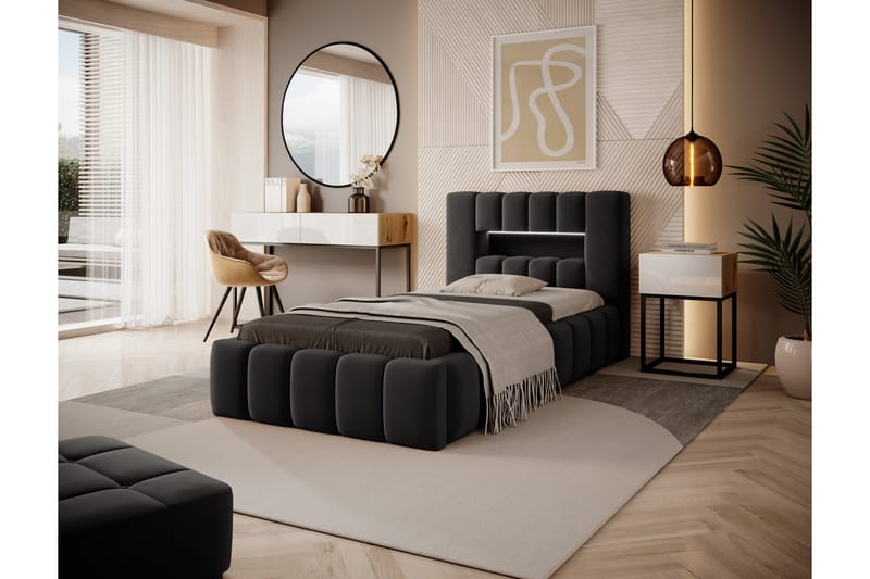 Lamica 3-seters Sengeramme med Oppbevaring 90x200 cm - Svart - Møbler - Senger - Sengeramme & sengestamme