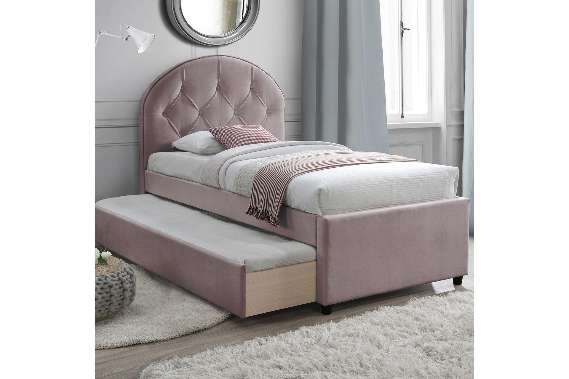Lara Seng med Ekstra Seng Uttrekkbar Oppbevaring 90x200 cm - Rosa