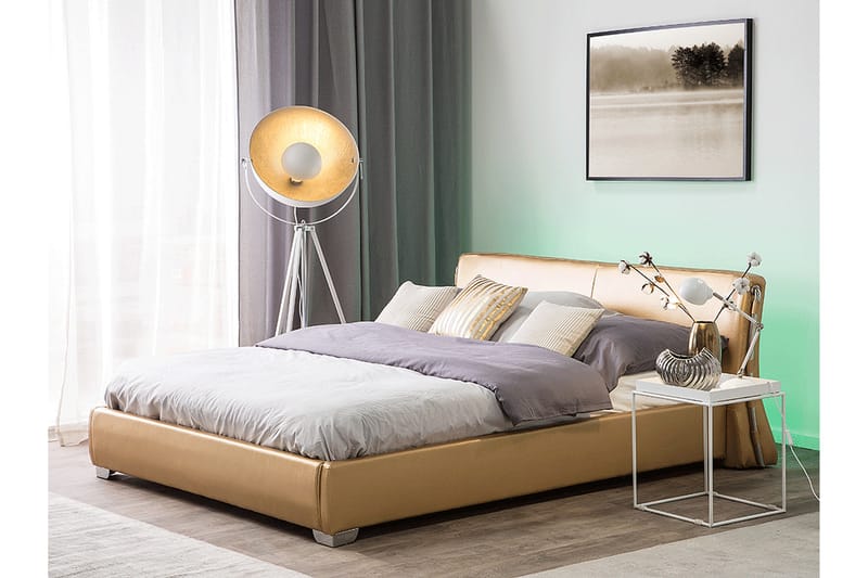 Lesh Kontinentalseng med LED 180x200 - Gull - Møbler - Senger - Sengeramme & sengestamme