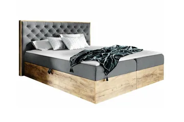 Oberting Sengepakke 200x200 cm med Sengegavl + Overmadrass med Fasthetsgrad Medium - Mellomgrå - Møbler - Senger - Sengeramme & sengestamme