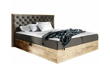 Oberting Sengepakke med Oppbevaring 200x200 cm i Stoff med Sengegavl + Overmadrass - Brun - Møbler - Senger - Sengeramme & sengestamme