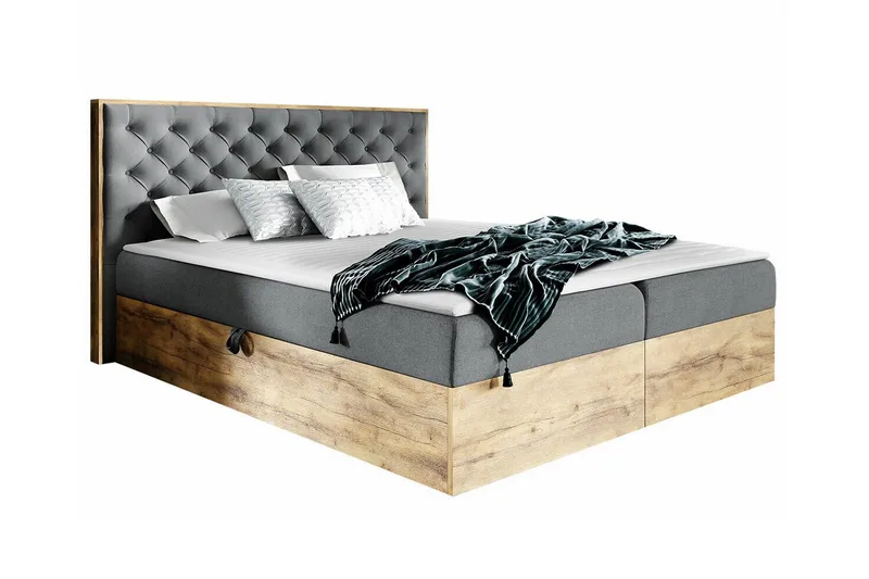 Oberting Sengeramme 120x200 cm i Stoff med Fasthetsgrad Medium, Mellomgrå