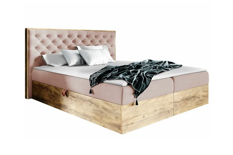 Oberting Sengeramme 120x200 cm i Stoff med Fasthetsgrad Medium, Støvrosa