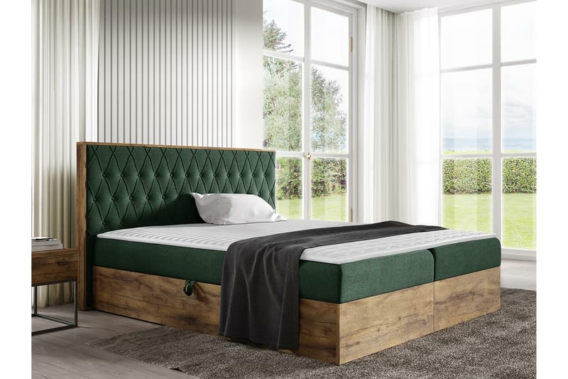 Oberting Sengeramme 180x200 cm - Grønn/Valnøtt - Møbler - Senger - Sengeramme & sengestamme