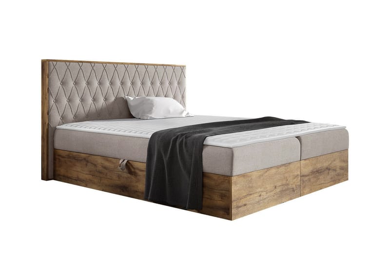 Oberting Sengeramme 200x200 cm - Beige/Tre - Møbler - Senger - Sengeramme & sengestamme