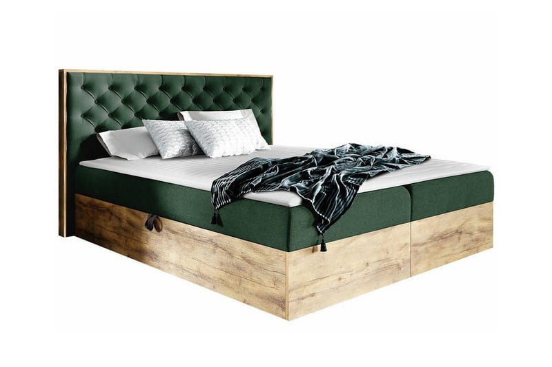 Oberting Sengeramme 200x200 cm - Grønn/Beige - Møbler - Senger - Sengeramme & sengestamme