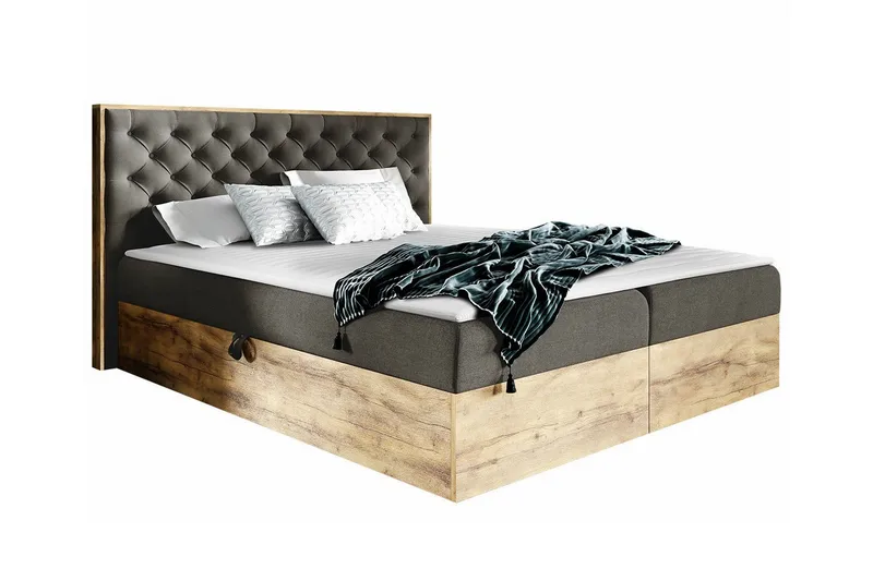 Oberting Sengeramme med Oppbevaring 120x200 cm i Stoff med Fasthetsgrad Medium, Brun