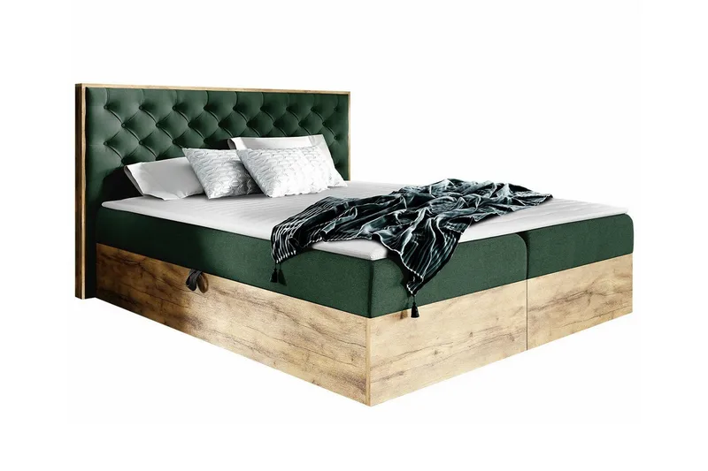 Oberting Sengeramme med Oppbevaring 120x200 cm i Stoff med Treunderrede, Flaskegrønn