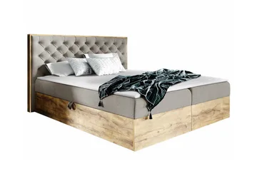 Oberting Sengeramme med Oppbevaring 120x200 cm i Stoff med Treunderrede - Lysebeige - Møbler - Senger - Sengeramme & sengestamme