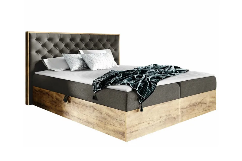 Oberting Sengeramme med Oppbevaring 140x200 cm i Stoff med Fasthetsgrad Medium, Brun