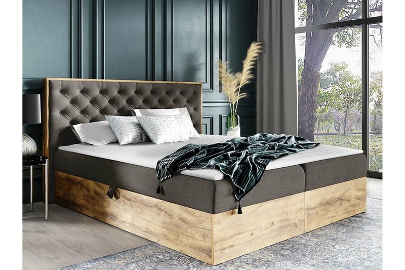 Oberting Sengeramme med Oppbevaring 140x200 cm i Stoff med Fasthetsgrad Medium - Brun - Møbler - Senger - Sengeramme & sengestamme