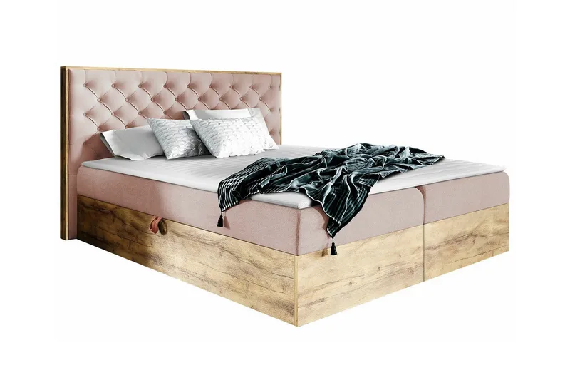 Oberting Sengeramme med Oppbevaring 140x200 cm i Stoff med Fasthetsgrad Medium, Rosa