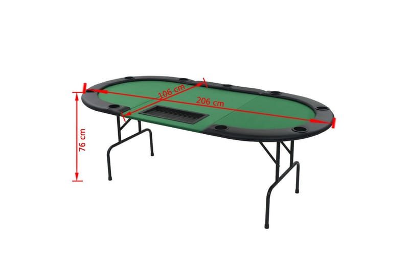 Pokerbord 9 spillere sammenleggbar 3-delt oval grønn - Sengeramme & sengestamme