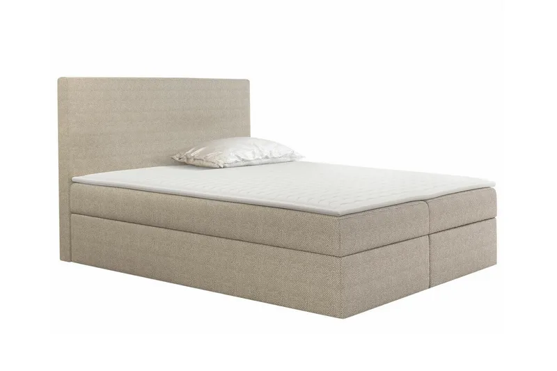 Pries Sengepakke 140x200 cm i Stoff med Sengegavl + Overmadrass, Beige