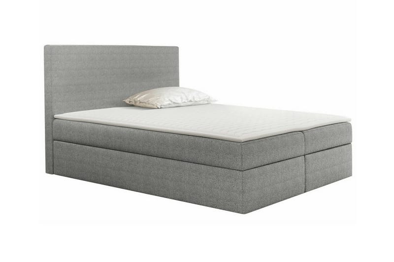 Pries Sengepakke 140x200 cm i Stoff med Sengegavl + Overmadrass, Grå