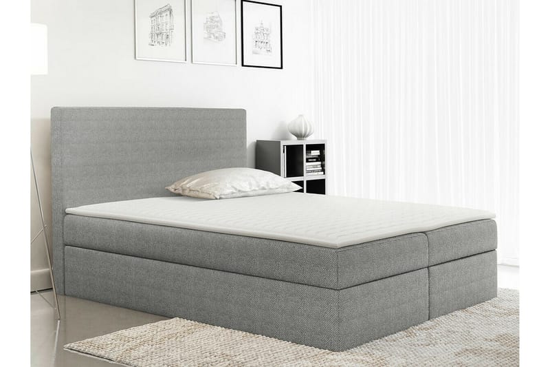 Pries Sengepakke 140x200 cm i Stoff med Sengegavl + Overmadrass - Grå - Møbler - Senger - Sengeramme & sengestamme