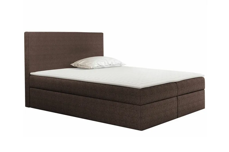 Pries Sengepakke 140x200 cm i Stoff med Sengegavl + Overmadrass med Fasthetsgrad Medium, Brun