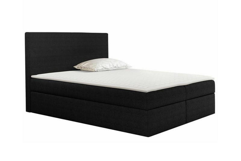 Pries Sengepakke 140x200 cm i Stoff med Sengegavl + Overmadrass med Fasthetsgrad Medium, Svart