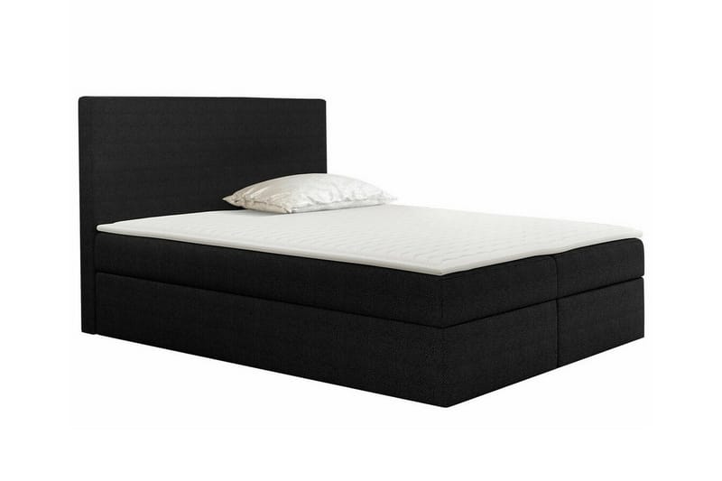 Pries Sengepakke 160x200 cm i Stoff med Sengegavl + Overmadrass, Svart