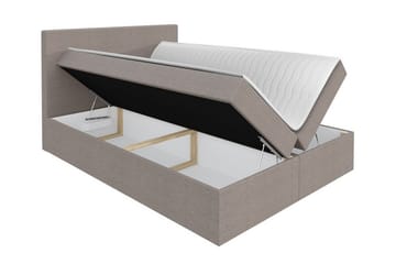 Pries Sengepakke med Oppbevaring 200x200 cm i Stoff med Sengegavl + Overmadrass - Beige - Møbler - Senger - Sengeramme & sengestamme
