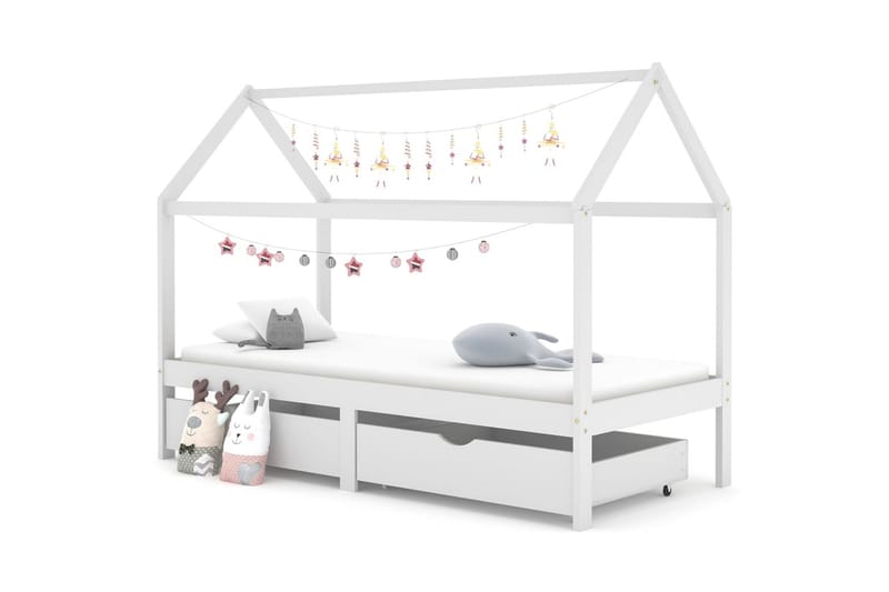 Ramme for barneseng med skuffer hvit heltre furu 90x200 cm - Hvit - Møbler - Senger - Sengeramme & sengestamme