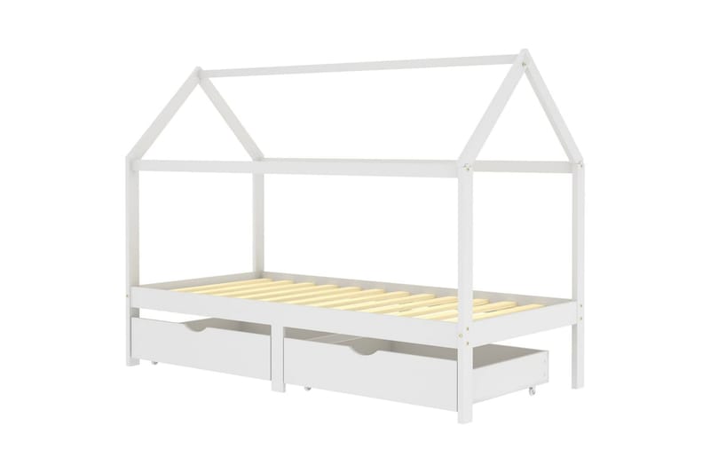 Ramme for barneseng med skuffer hvit heltre furu 90x200 cm - Hvit - Møbler - Senger - Sengeramme & sengestamme