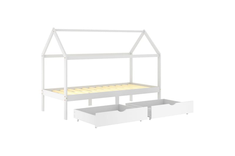Ramme for barneseng med skuffer hvit heltre furu 90x200 cm - Hvit - Møbler - Senger - Sengeramme & sengestamme