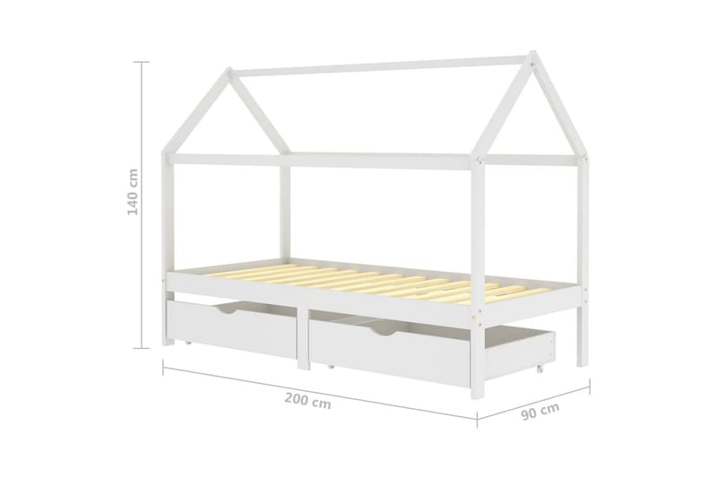 Ramme for barneseng med skuffer hvit heltre furu 90x200 cm - Hvit - Møbler - Senger - Sengeramme & sengestamme