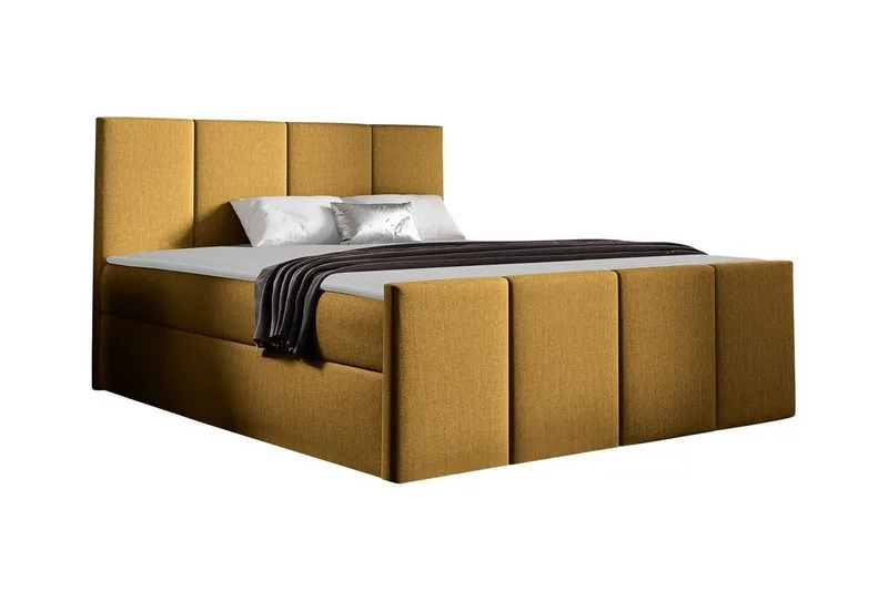 Ripon Sengepakke med Oppbevaring 120x200 cm i Stoff med Sengegavl + Overmadrass, Gul