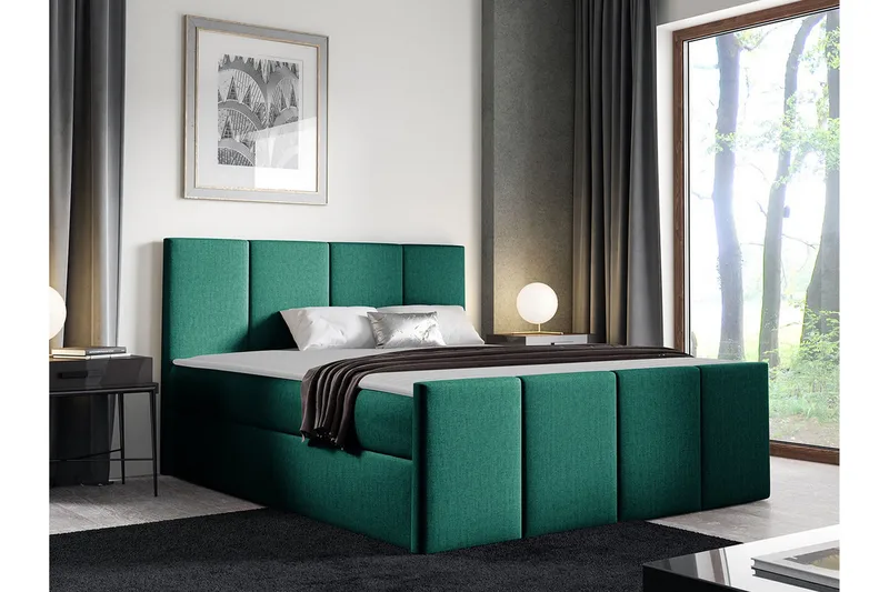 Ripon Sengepakke med Oppbevaring 120x200 cm i Stoff med Sengegavl + Overmadrass - Smaragdgrønn - Møbler - Senger - Sengeramme & sengestamme
