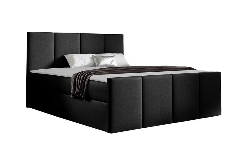Ripon Sengepakke med Oppbevaring 120x200 cm i Stoff med Sengegavl + Overmadrass, Svart