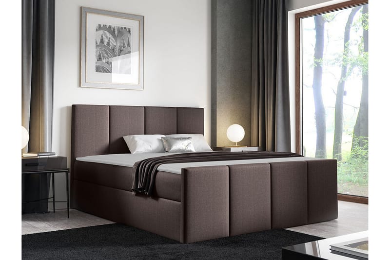 Ripon Sengeramme med Oppbevaring 140x200 cm i Stoff med Fasthetsgrad Medium - Brun - Møbler - Senger - Sengeramme & sengestamme