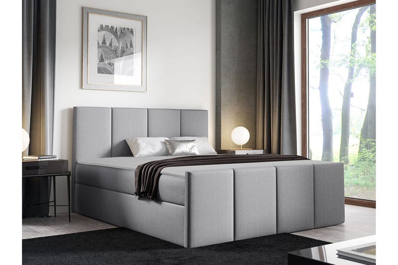 Ripon Sengeramme med Oppbevaring 140x200 cm i Stoff med Fasthetsgrad Medium - Grå - Møbler - Senger - Sengeramme & sengestamme