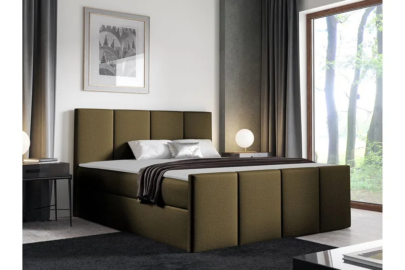 Ripon Sengeramme med Oppbevaring 140x200 cm i Stoff med Fasthetsgrad Medium - Olivengrønn - Møbler - Senger - Sengeramme & sengestamme