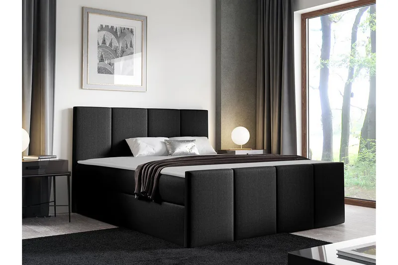 Ripon Sengeramme med Oppbevaring 140x200 cm i Stoff med Fasthetsgrad Medium - Svart - Møbler - Senger - Sengeramme & sengestamme