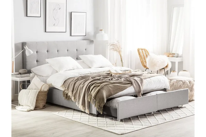 Sandrick Kontinentalseng med Oppbevaring 160x200 - Grå - Møbler - Senger - Sengeramme & sengestamme