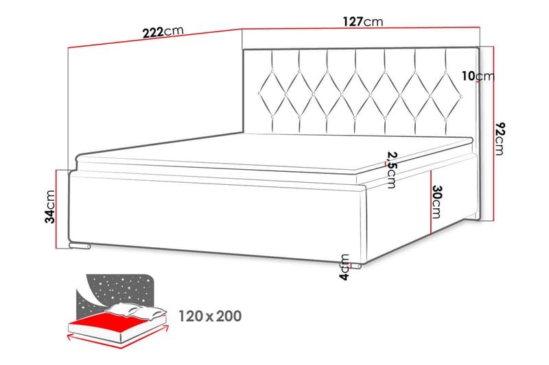 Seng 127x222 cm - Beige - Sengeramme & sengestamme