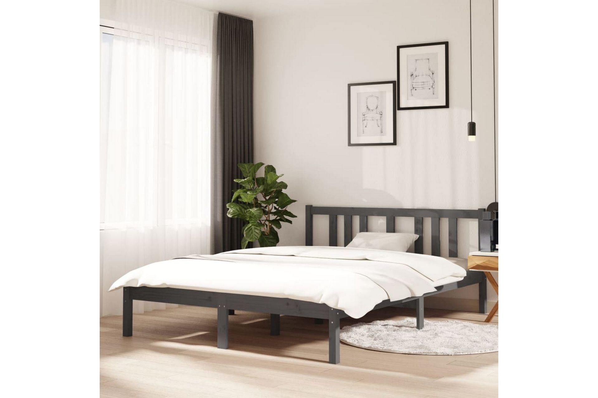 Sengeramme grå heltre 135x190 cm 4FT6 Double - Grå - Møbler - Senger - Sengeramme & sengestamme