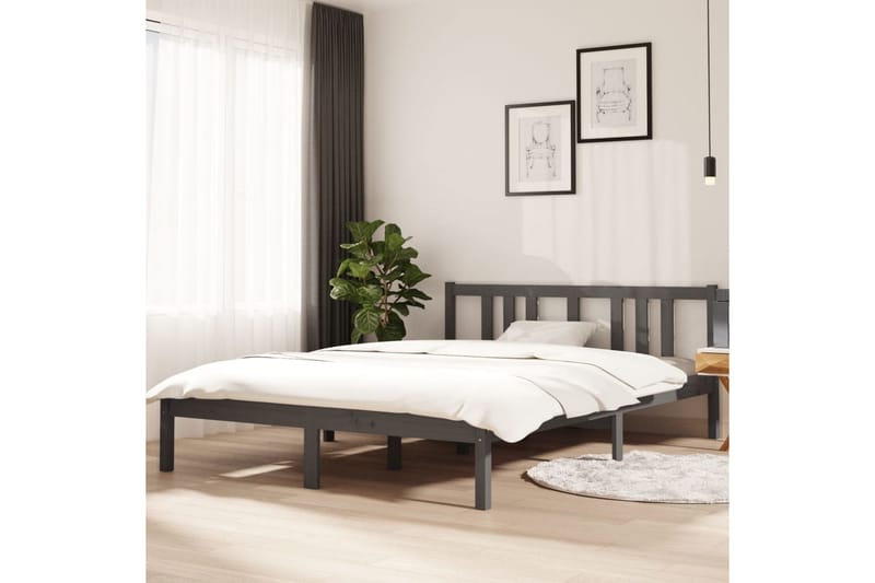 Sengeramme grå heltre 140x200 cm - Grå - Sengeramme & sengestamme