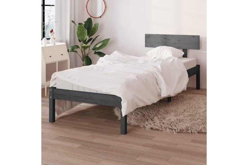 Sengeramme gr�å heltre furu 100x200 cm - Grå - Møbler - Senger - Sengeramme & sengestamme