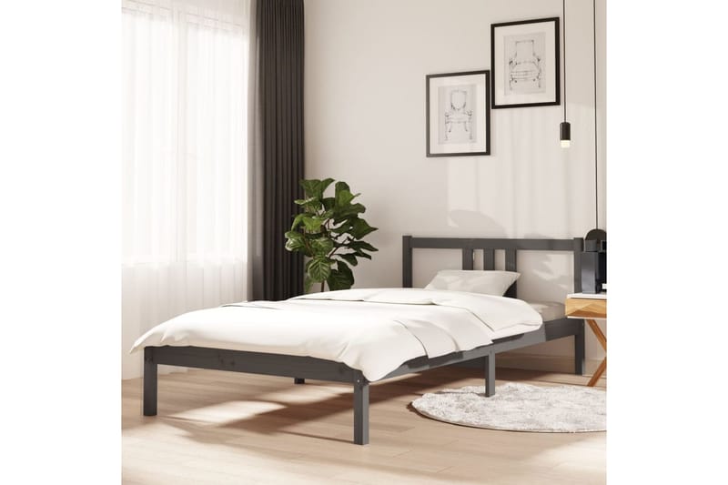 Sengeramme grå heltre furu 100x200 cm - Grå - Møbler - Senger - Sengeramme & sengestamme