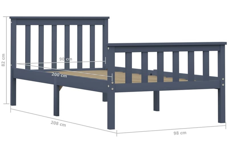 Sengeramme grå heltre furu 100x200 cm - Møbler - Senger - Sengeramme & sengestamme